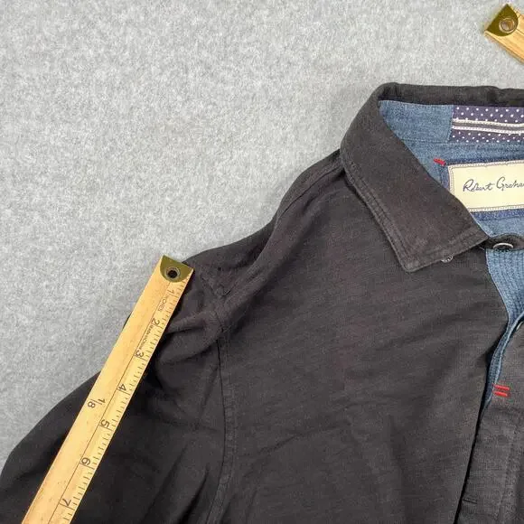 Robert Graham Shirt Large Black Button Up Long Sleeve Pocket Casual Mens - Picture 13 of 13